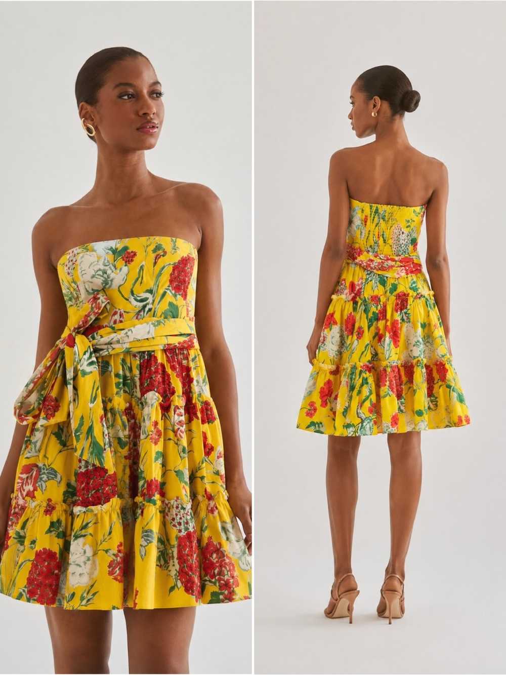 Cara Cara Floral Strapless Cotton Romantic  Mini Dress Yellow Size 4